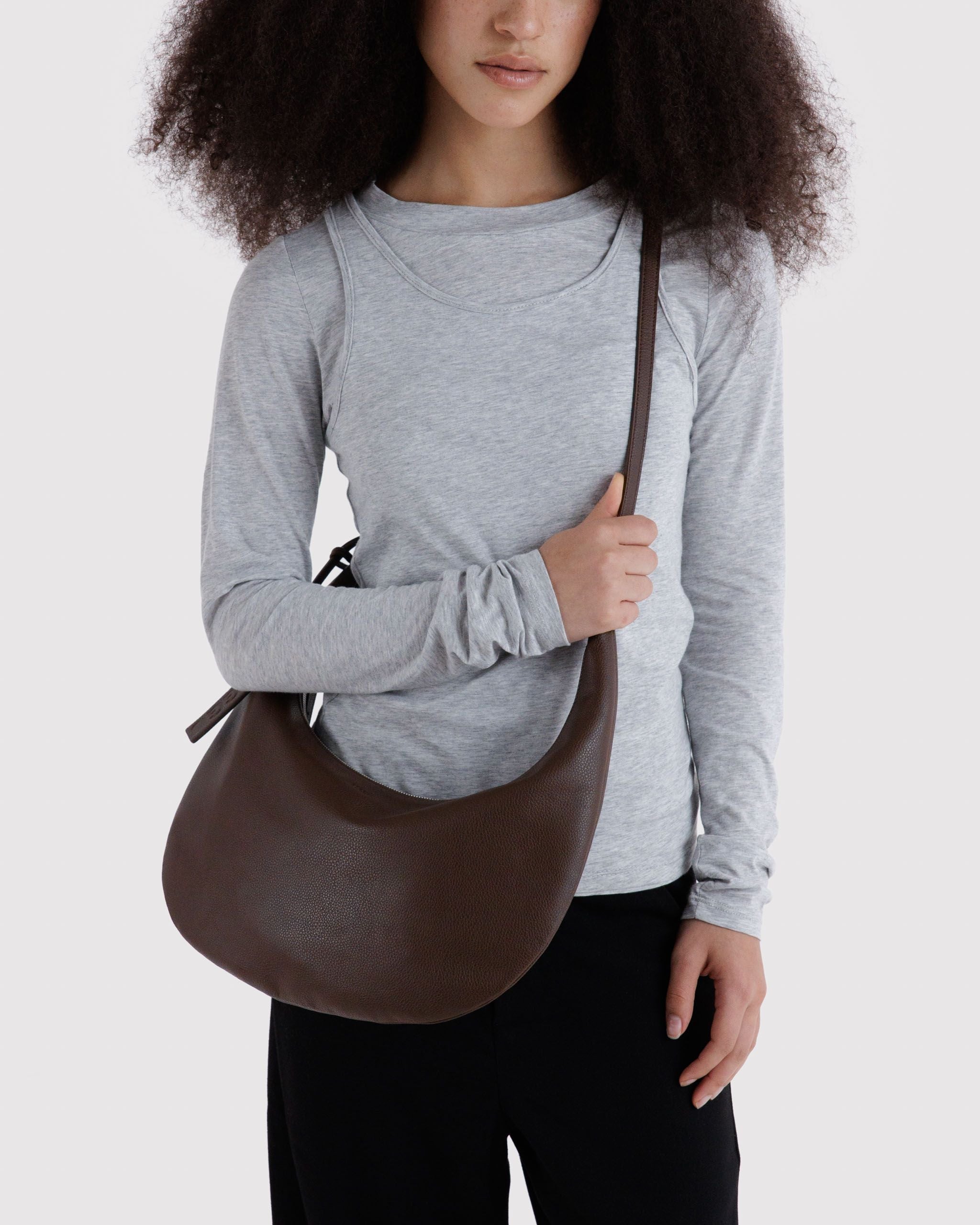 Medium Recycled Leather Flat Crescent in Brown - Easy Style