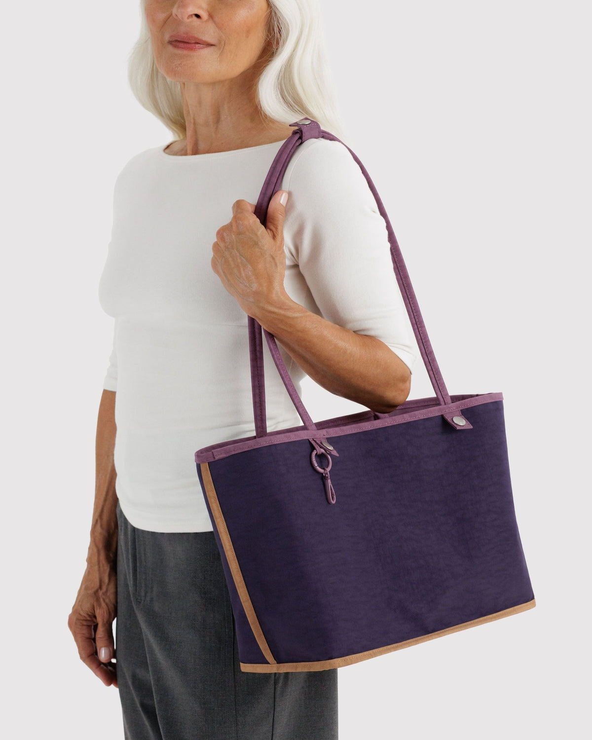 Flexible Daily Tote - Medium Nylon Reversible Tote in Wild Plum Mix