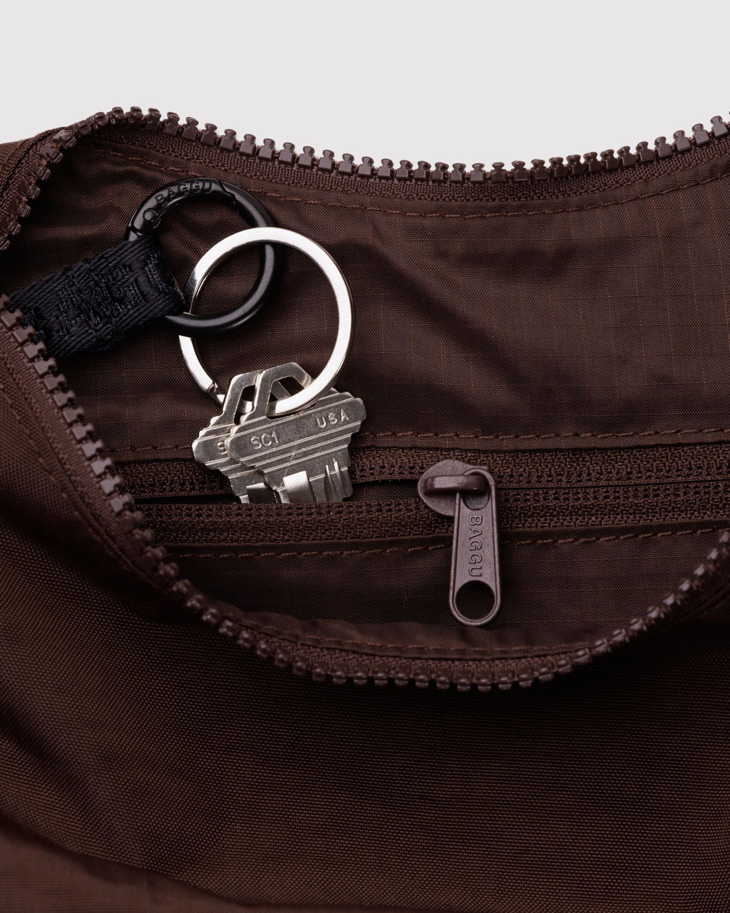 Easy Day to Night Carry - Small Nylon Crescent Bag in Coffee