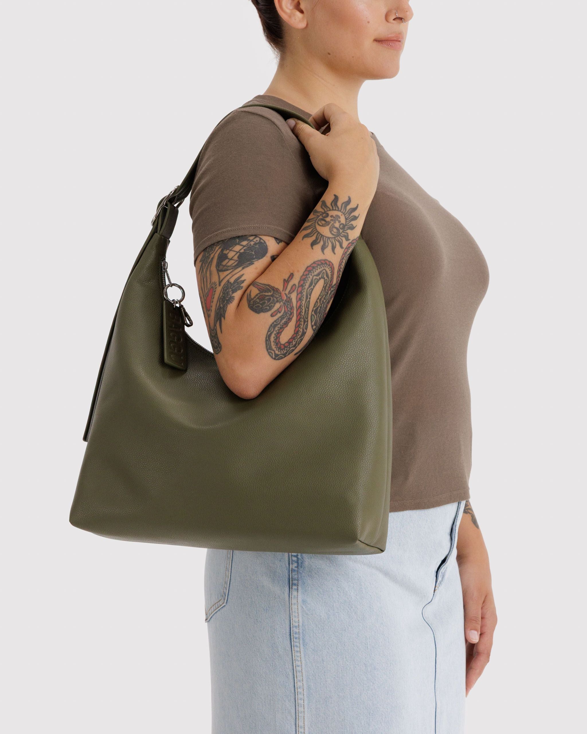 Easy Day to Night Carry - Recycled Leather Shoulder Bag in Loden