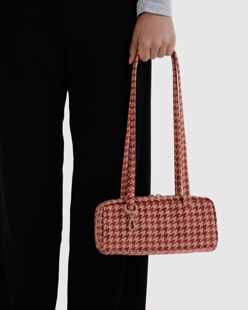 Easy Day to Night Carry - Small Nylon Bowler Bag in Tan Houndstooth