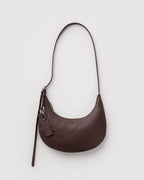 Small Recycled Leather Flat Crescent - Brown