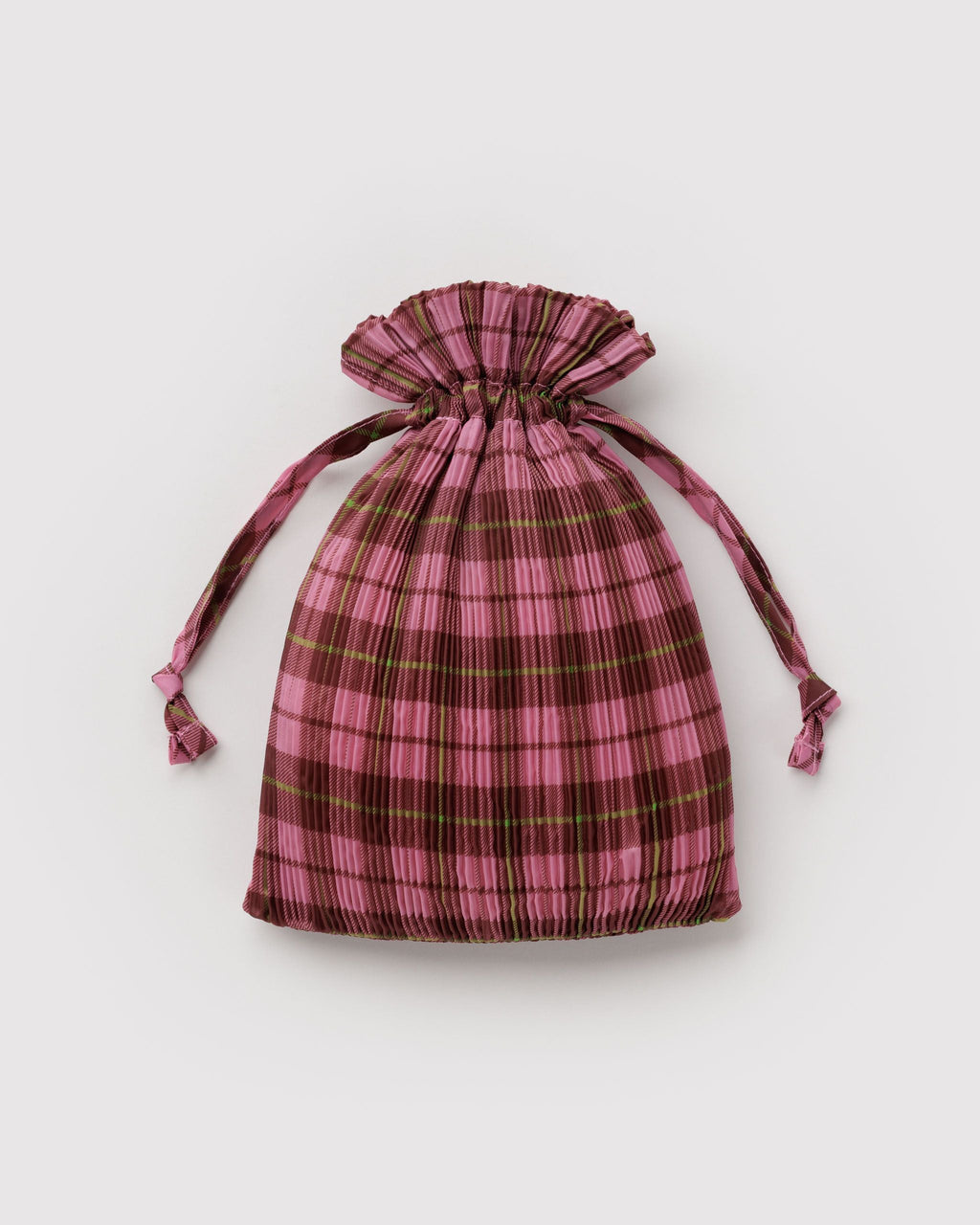 Lightweight Reusable Essential - Pleated Baggu in Azalea Pink Tartan