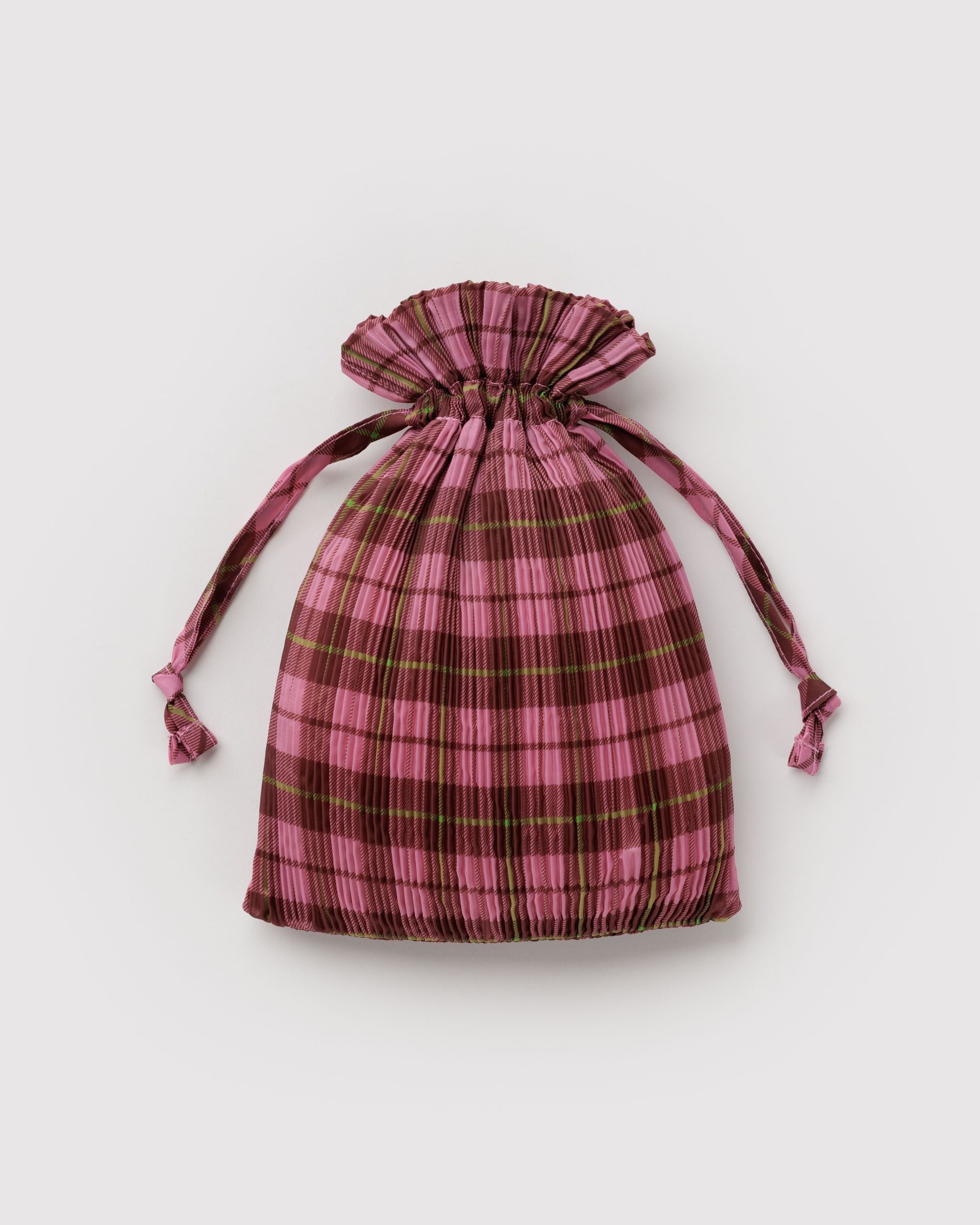 Lightweight Reusable Essential - Pleated Baggu in Azalea Pink Tartan