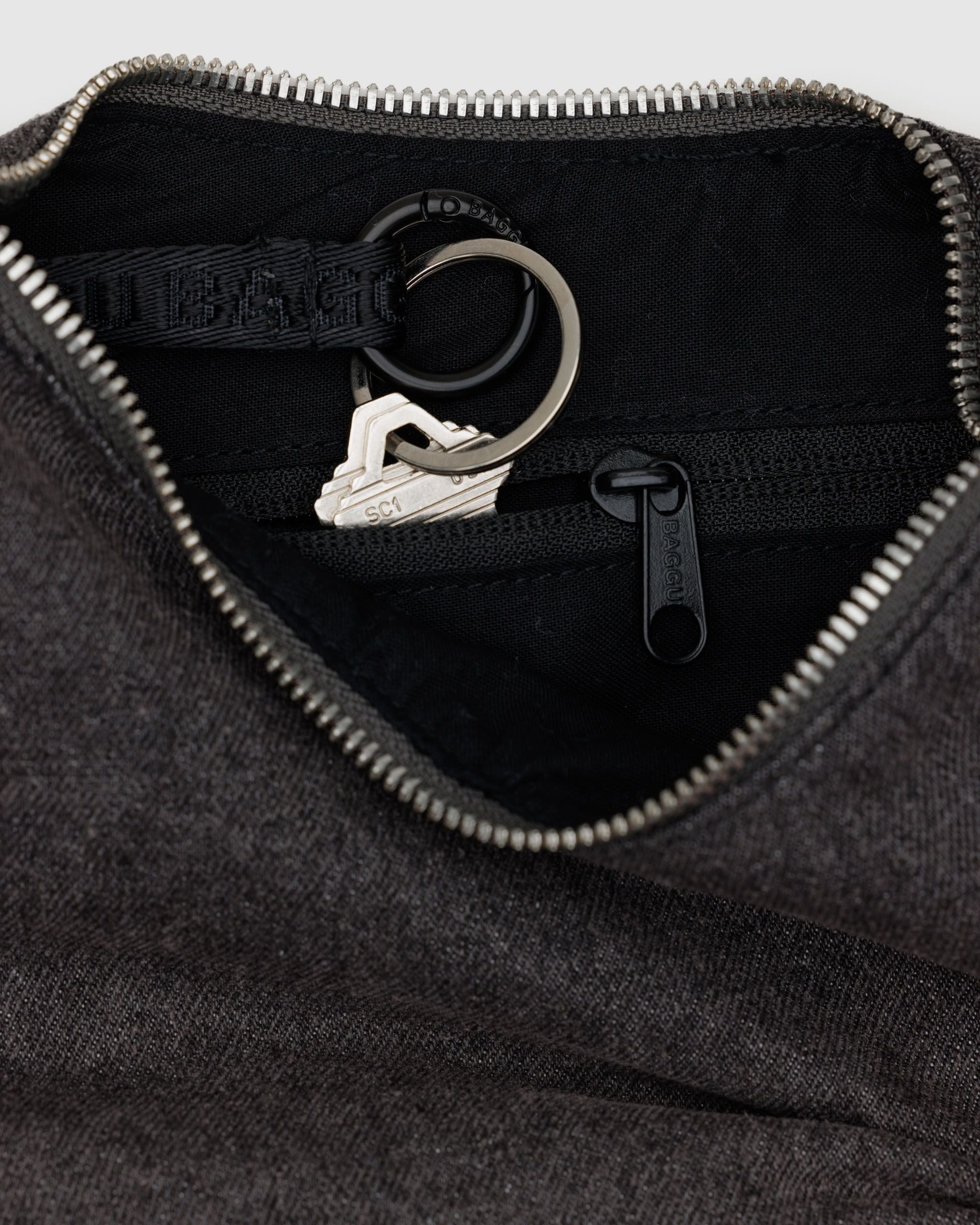 Small Denim Crescent Bag in Washed Black Denim - Easy Style