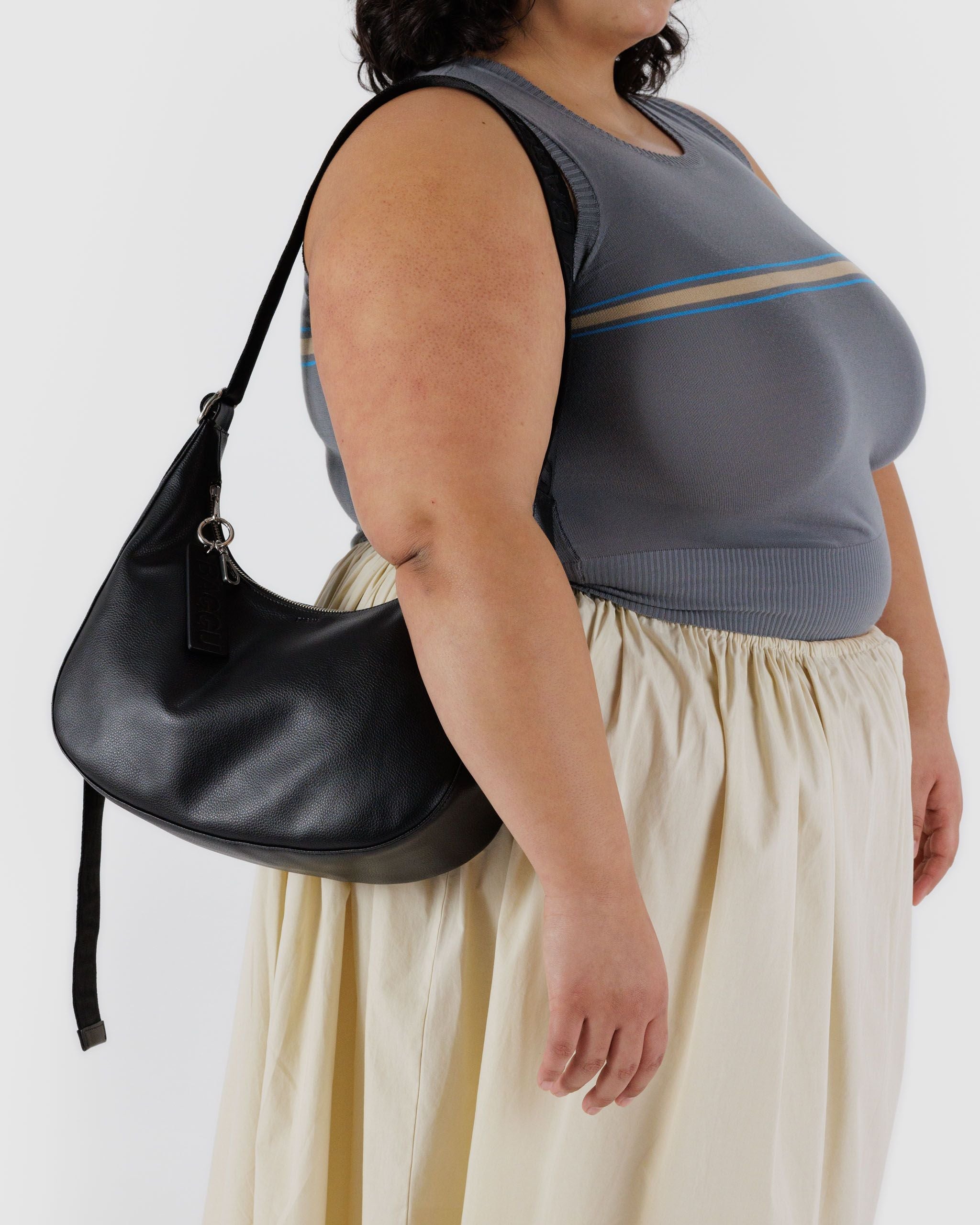 Medium Recycled Leather Crescent Bag in Black - Easy Style