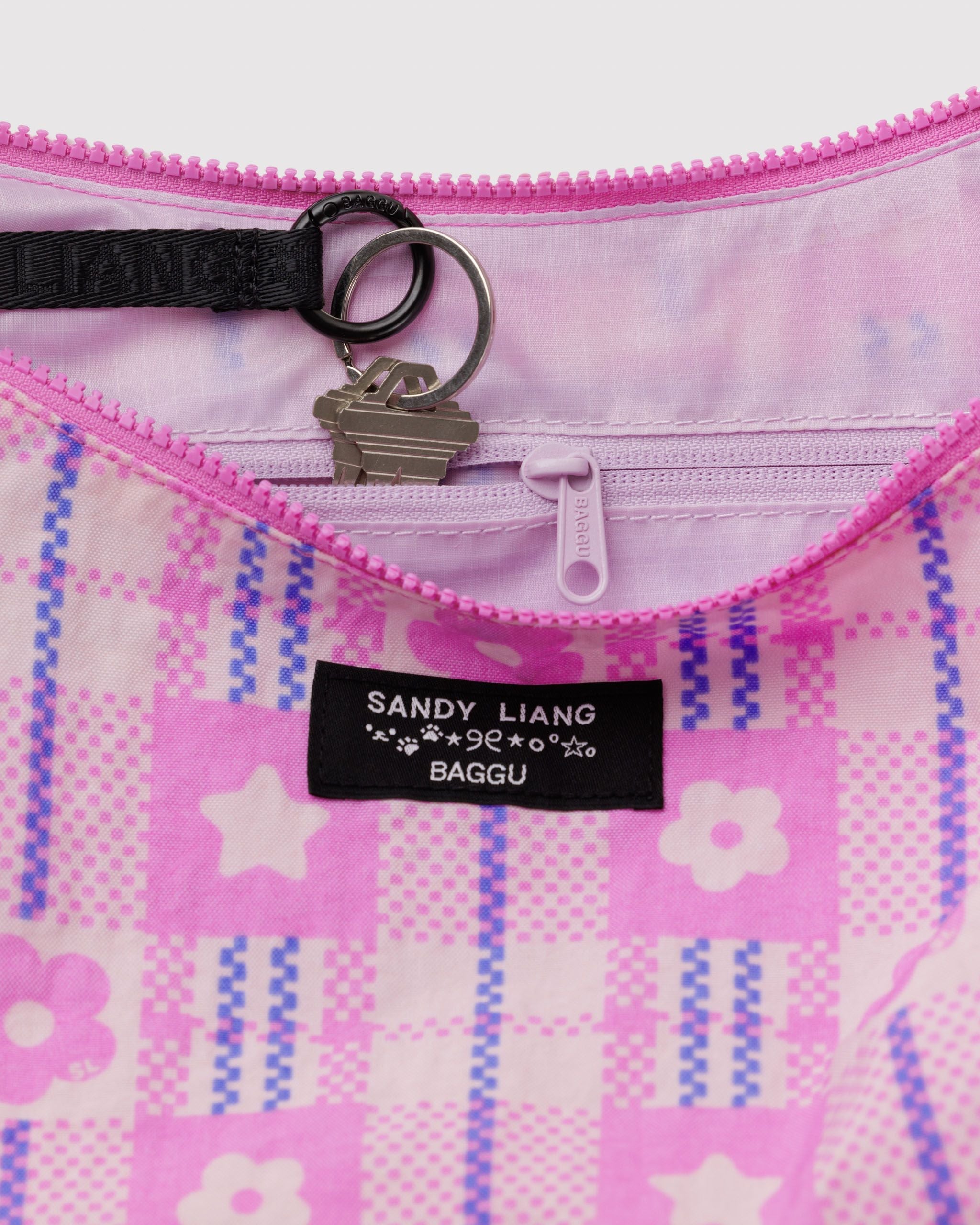 Medium Nylon Crescent Bag in Market Plaid Pink - Easy Style