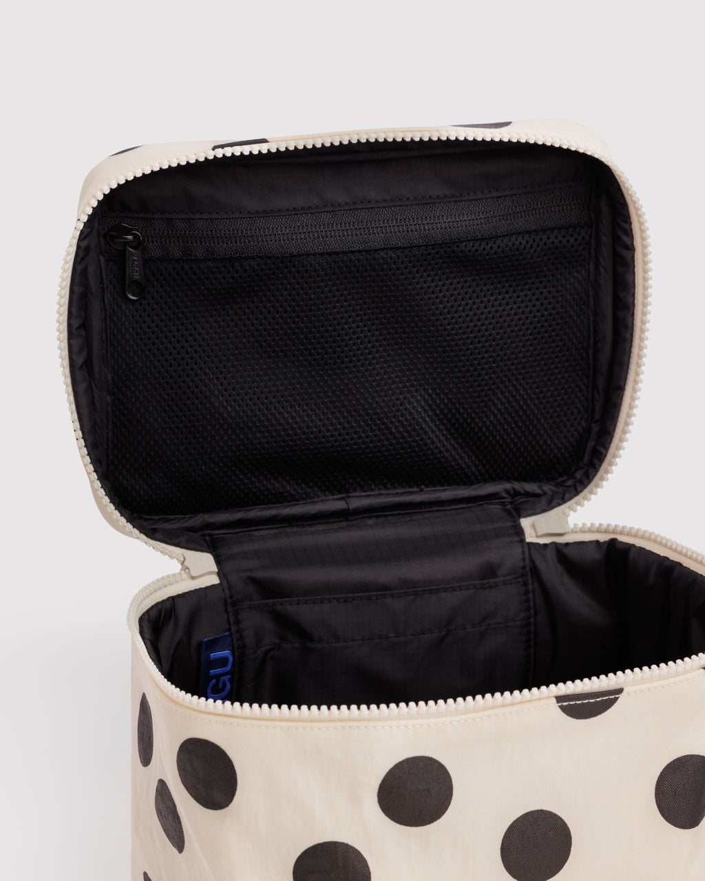 Large Cosmetic Case in Cream and Black Polka Dot - Easy Style