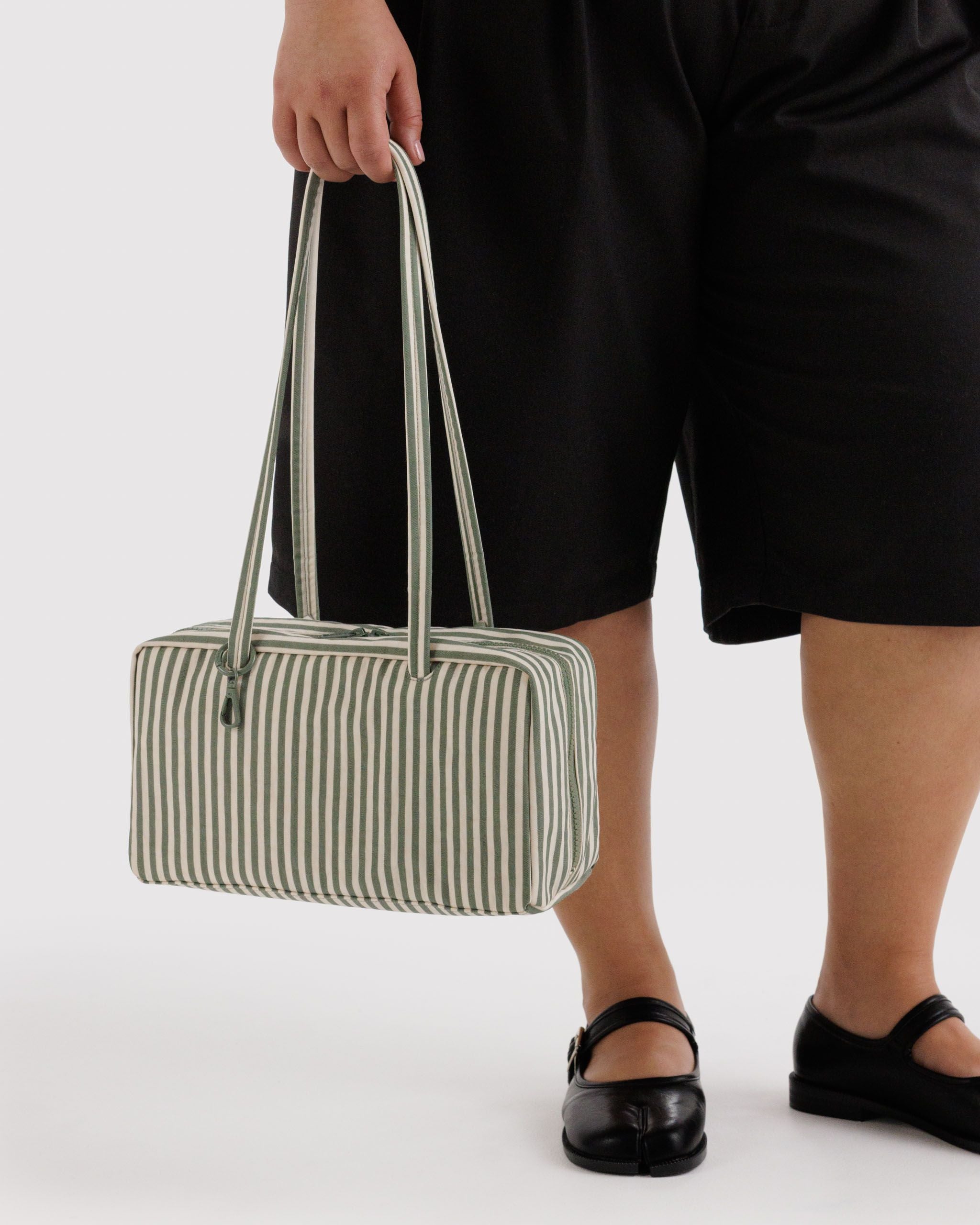 Easy Day to Night Carry - Nylon Bowler Bag in Sage Stripe