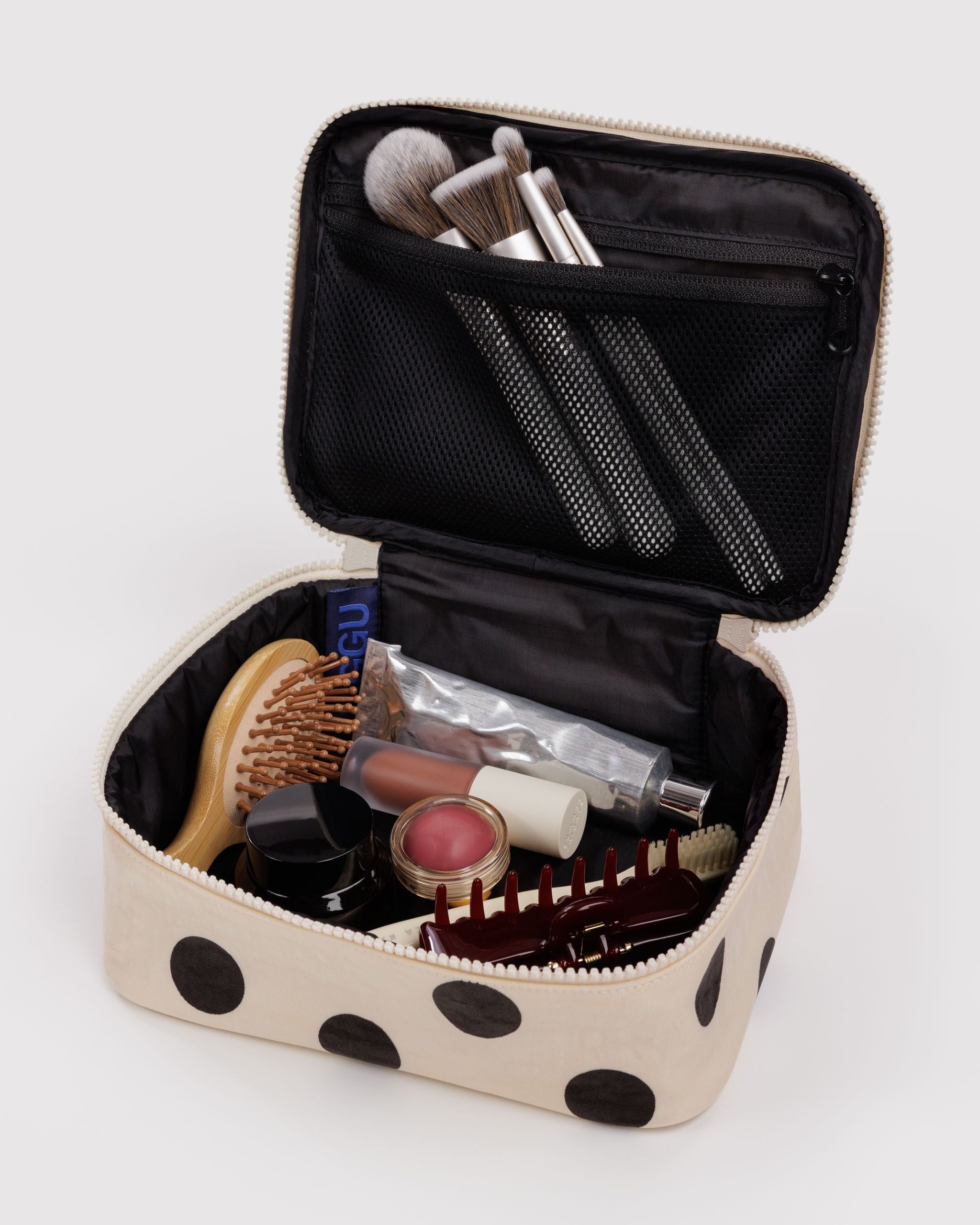 Small Cosmetic Case in Cream and Black Polka Dot - Easy Style