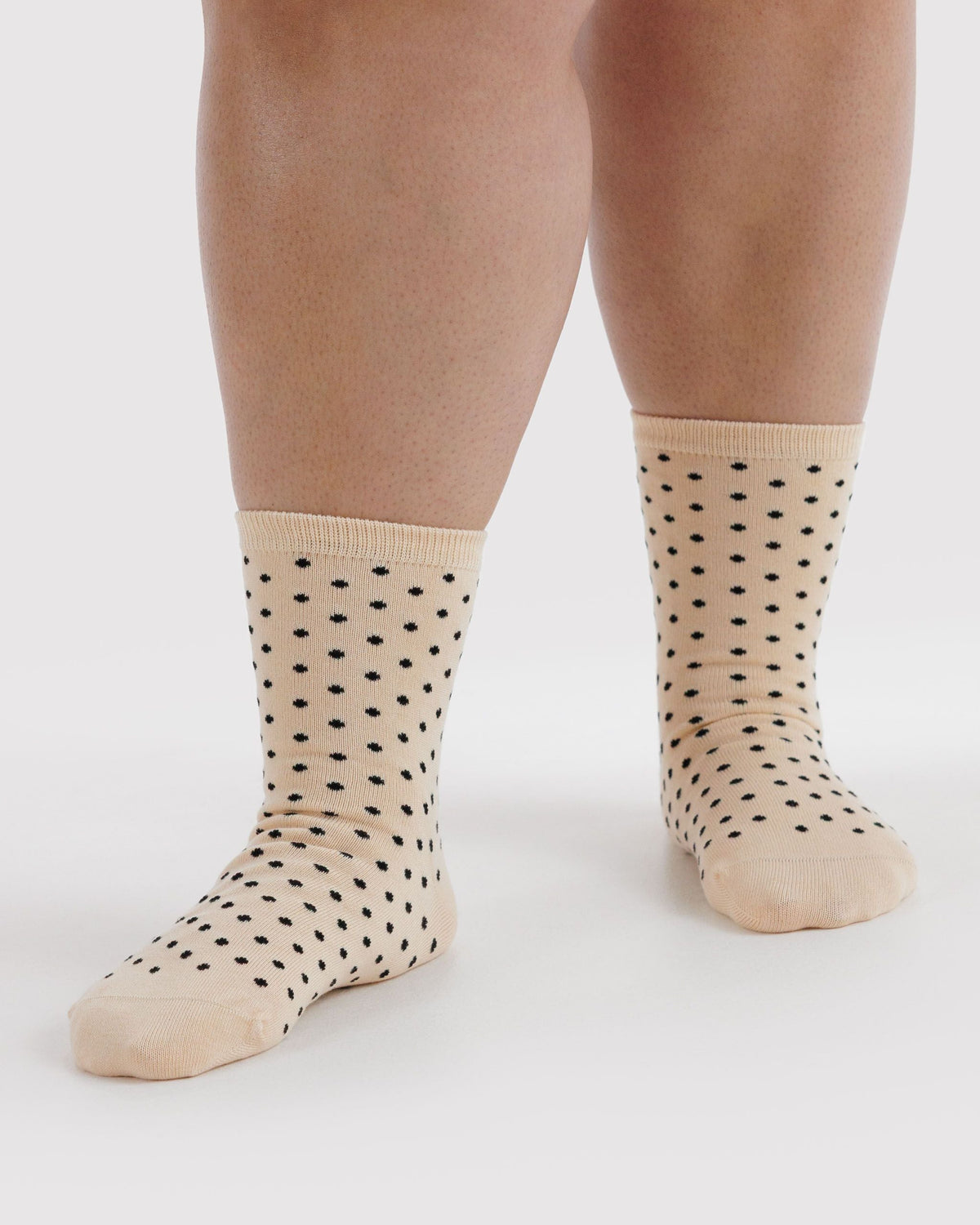 Soft Daily Essential - Crew Sock in Micro Cream and Black Polka Dot
