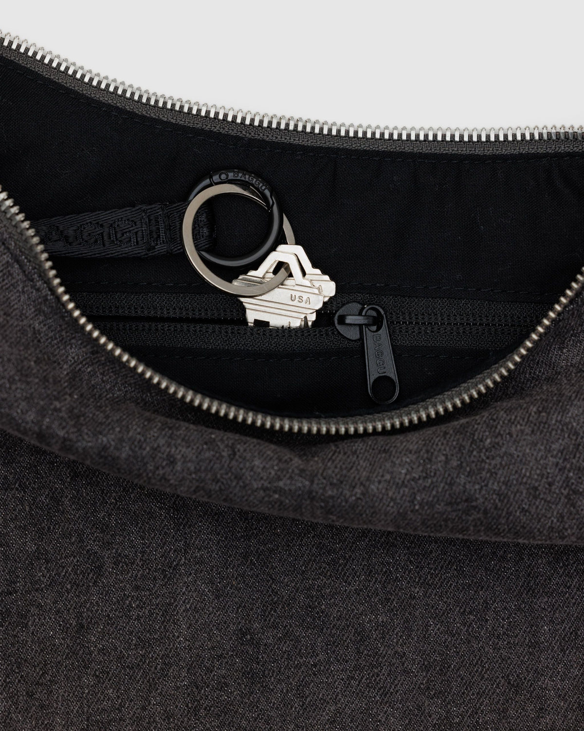 Medium Denim Crescent Bag in Washed Black Denim - Easy Style