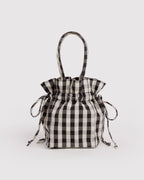 Nylon Drawstring Bag - Black And Cream Gingham