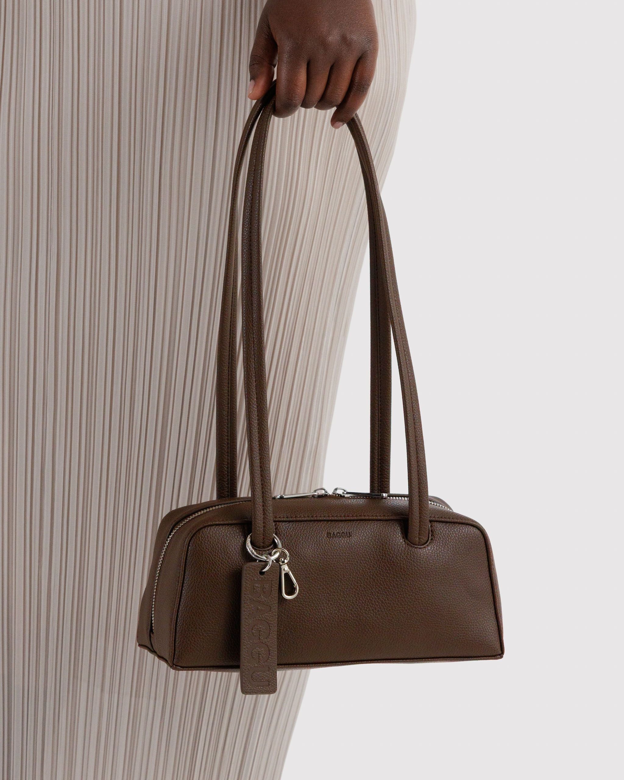 Easy Day to Night Carry - Small Recycled Leather Bowler Bag in Brown