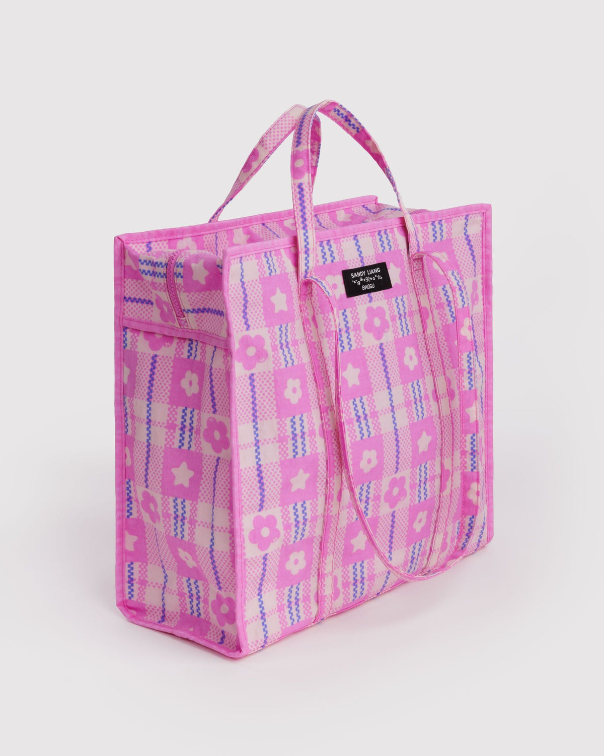Large Nylon Market Bag in Market Plaid Pink - Easy Style