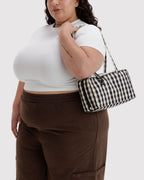 Easy Day to Night Carry - Nylon Bowler Bag in Black and Cream Gingham