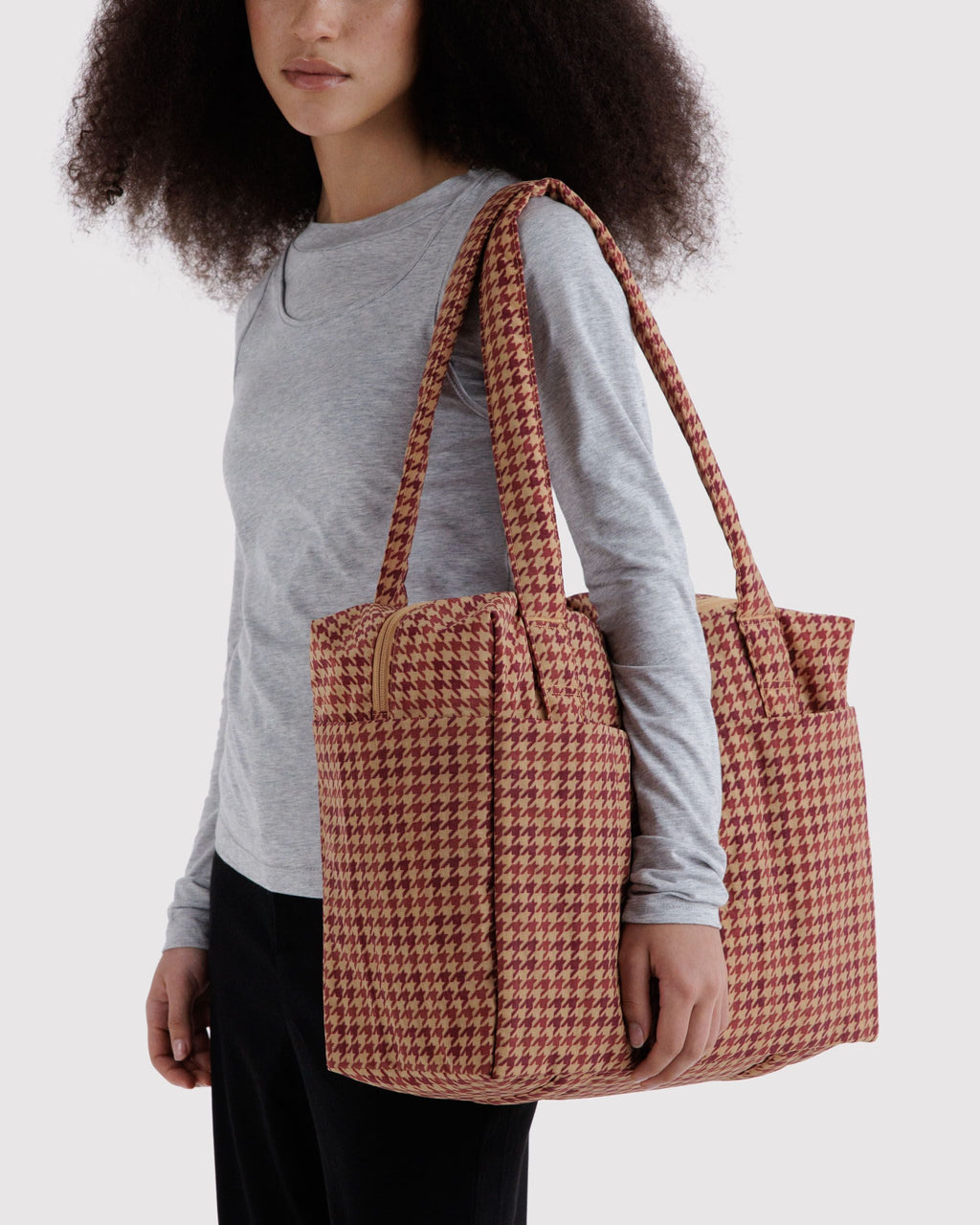 Lightweight Trip Companion - Small Cloud Carry-On in Tan Houndstooth