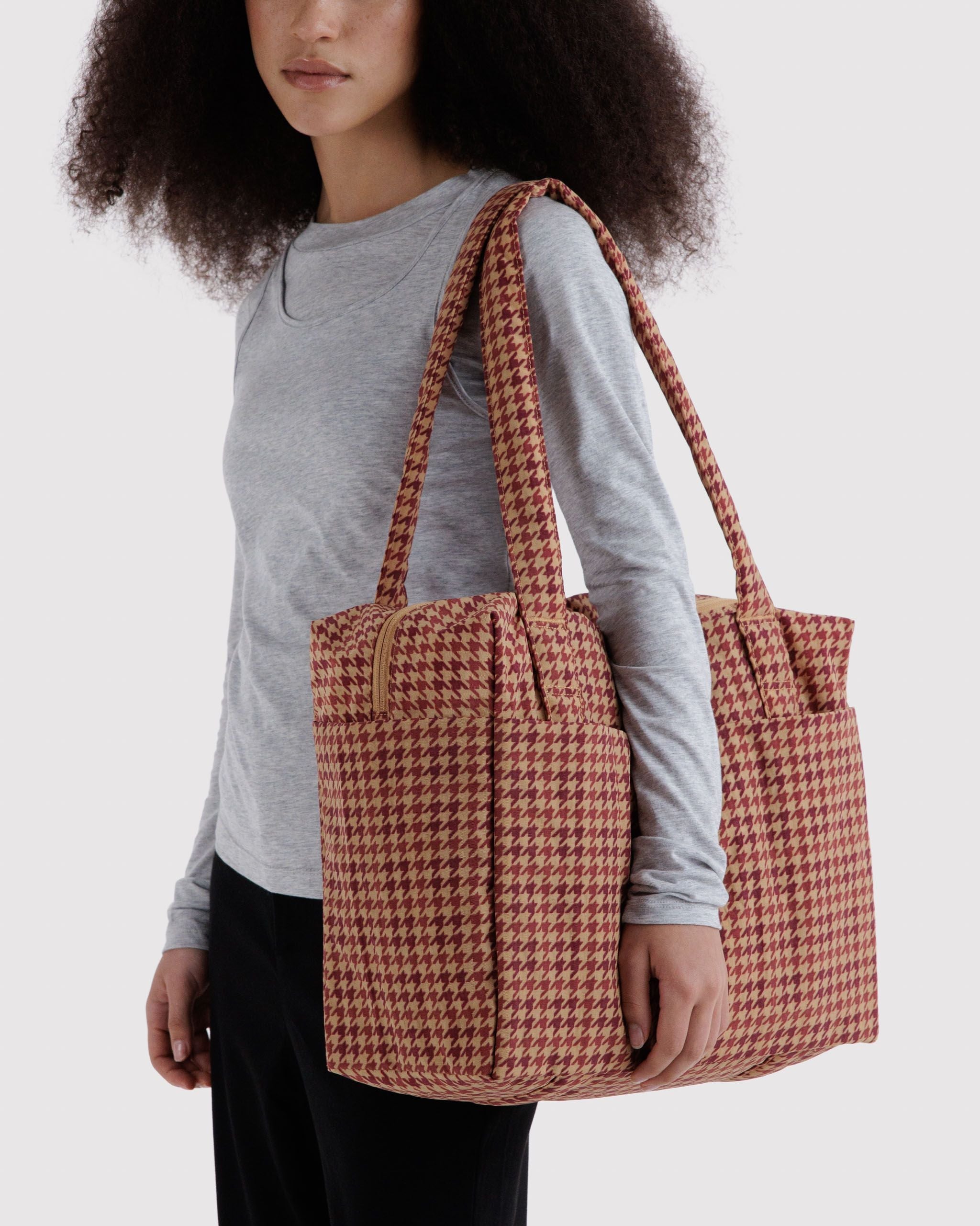 Lightweight Trip Companion - Small Cloud Carry-On in Tan Houndstooth