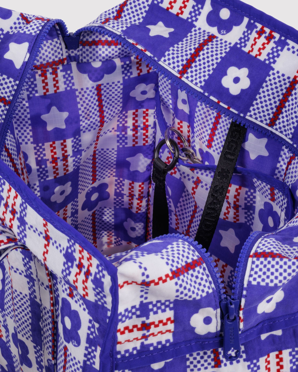 Large Nylon Market Bag in Market Plaid Blue - Easy Style