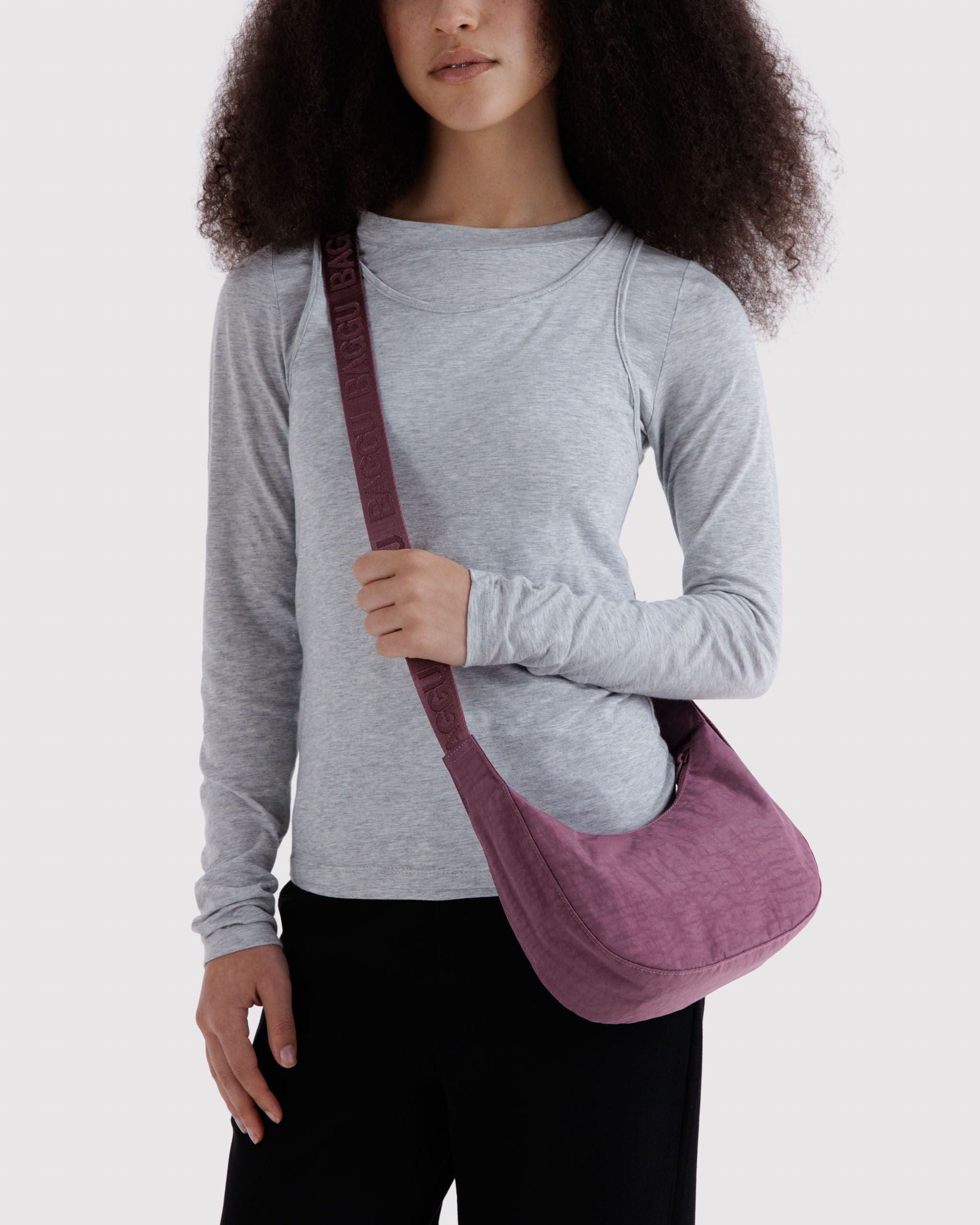 Easy Day to Night Carry - Small Nylon Crescent Bag in Wild Plum