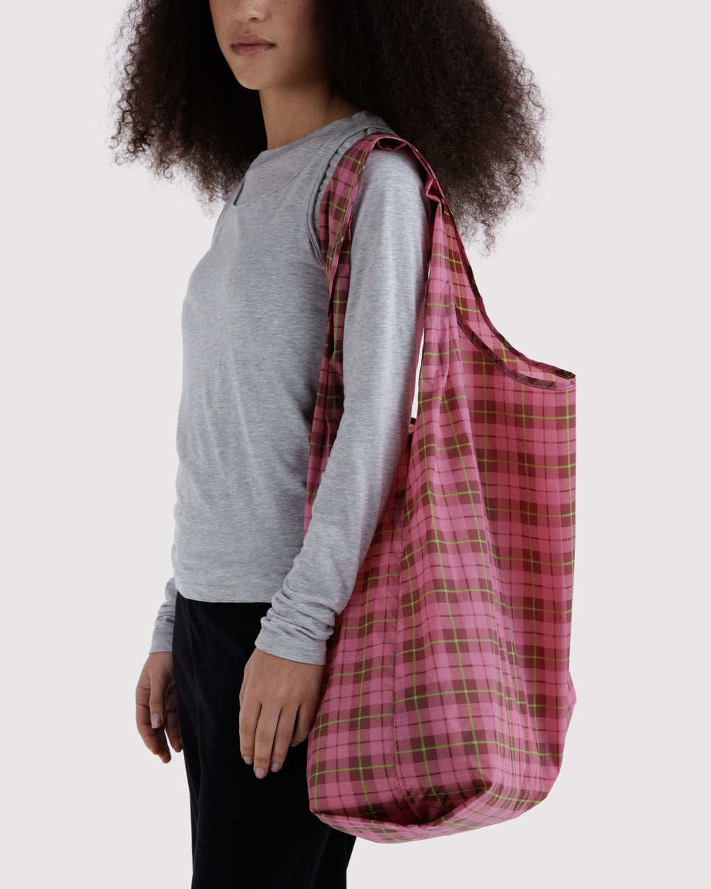 Lightweight Reusable Essential - Big Baggu in Azalea Pink Tartan