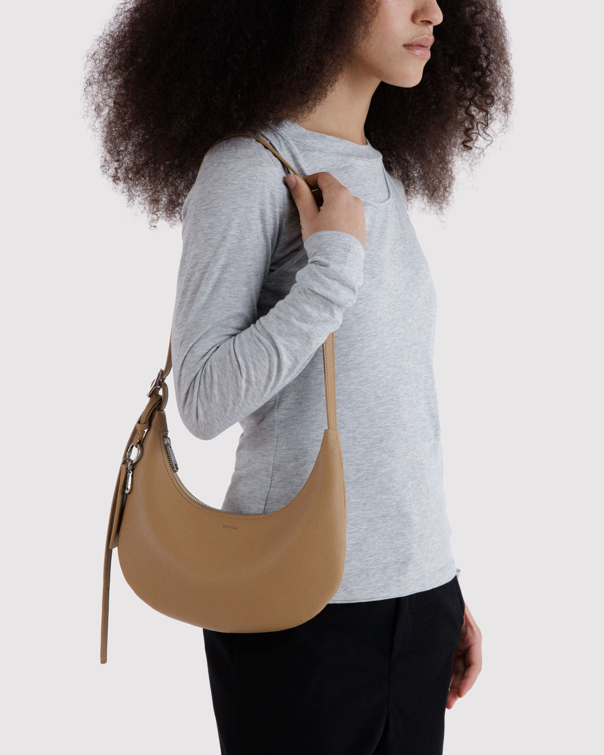 Practical Daily Storage - Small Recycled Leather Flat Crescent in Dune