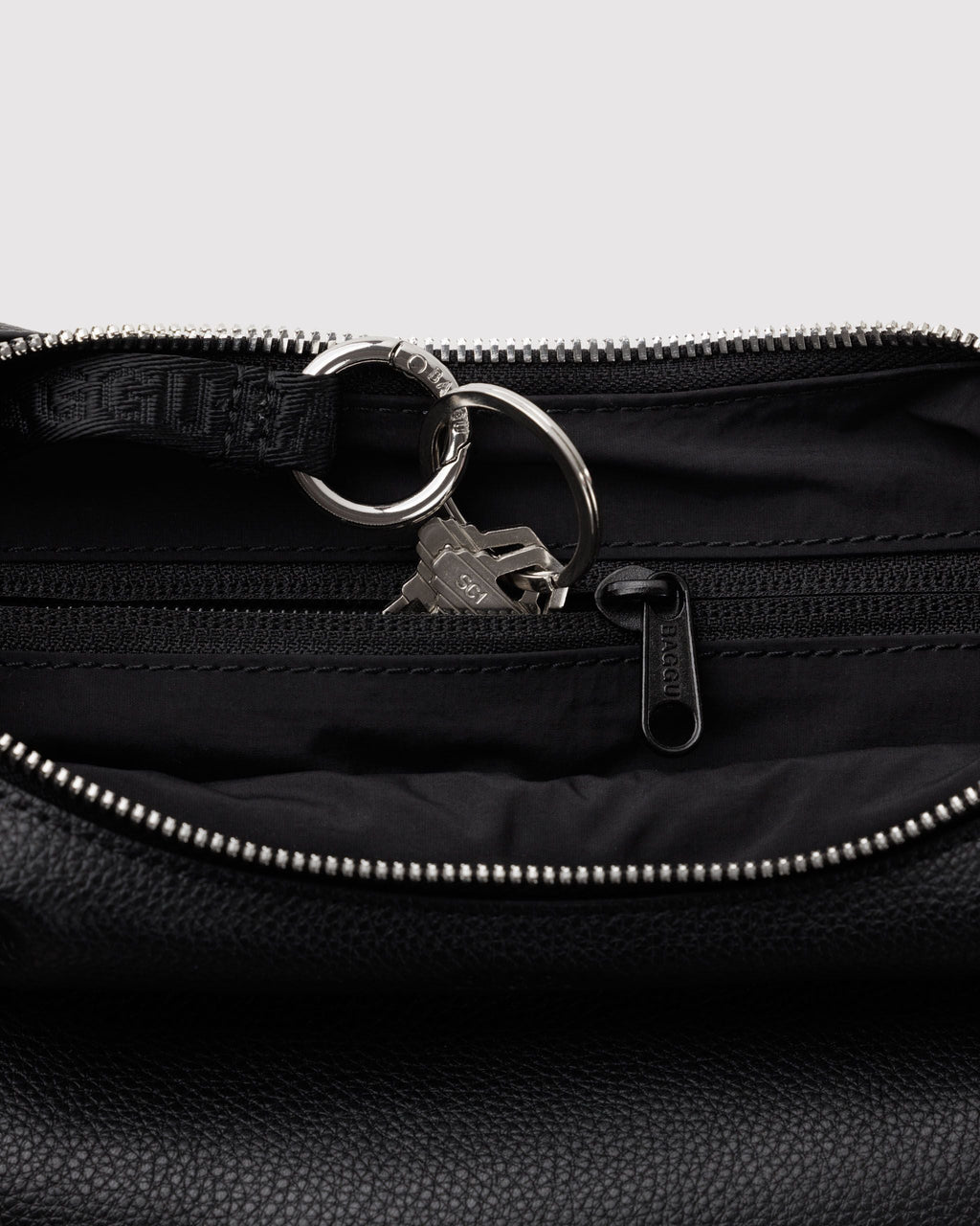Small Recycled Leather Flat Crescent in Black - Easy Style