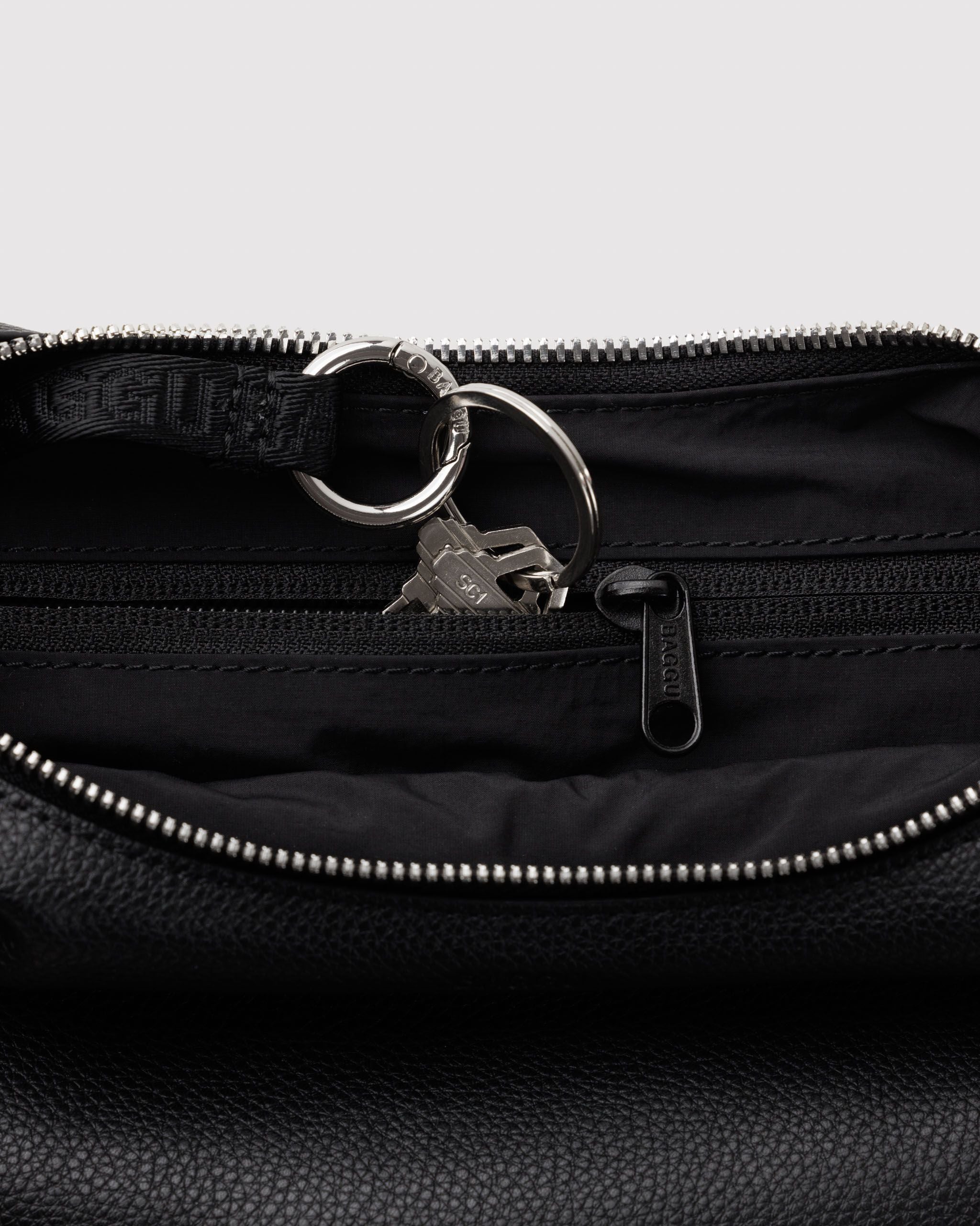 Small Recycled Leather Flat Crescent in Black - Easy Style