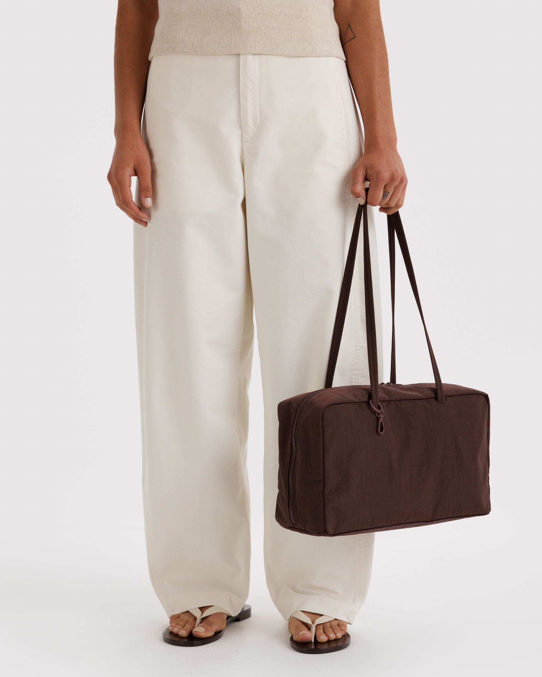 Easy Day to Night Carry - Medium Nylon Bowler Bag in Coffee