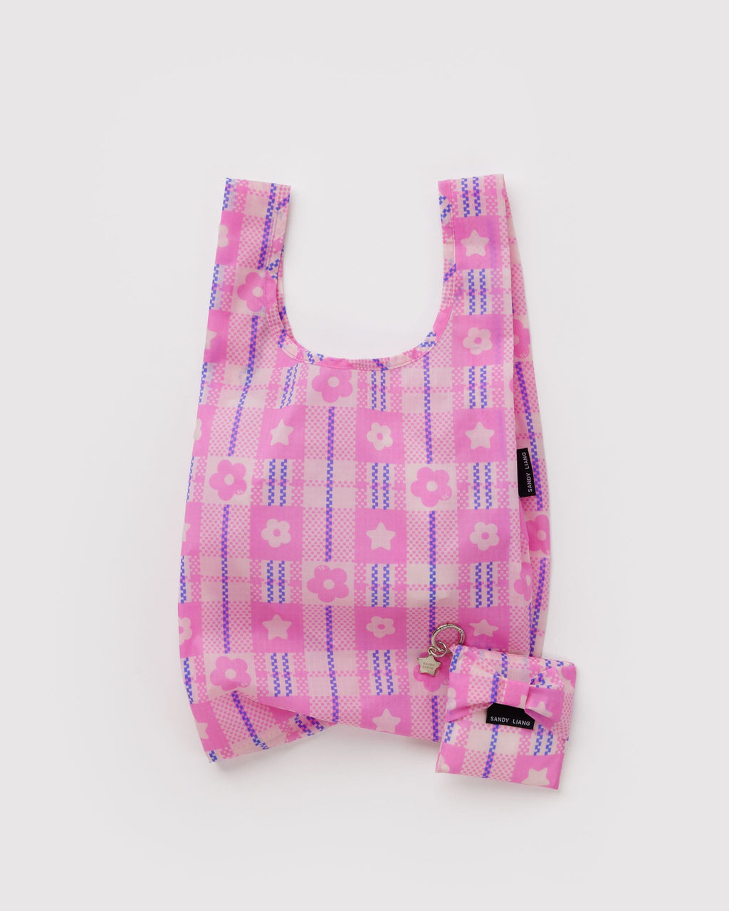 Lightweight Reusable Essential - Baby Bow Baggu in Market Plaid Pink