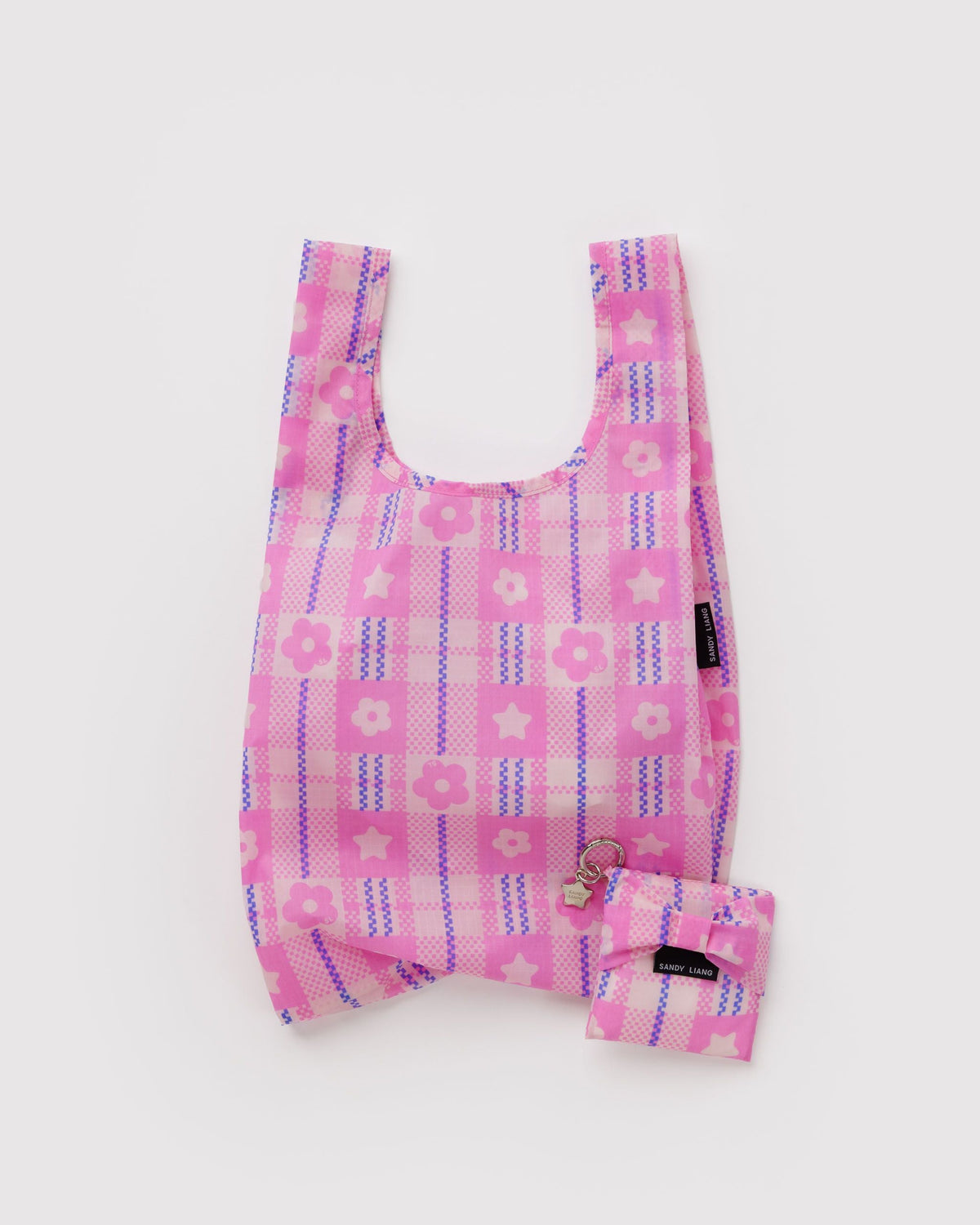 Lightweight Reusable Essential - Baby Bow Baggu in Market Plaid Pink