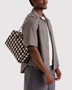 Medium Nylon Bowler Bag - Sale in Blurred Gingham Brown - Easy Style