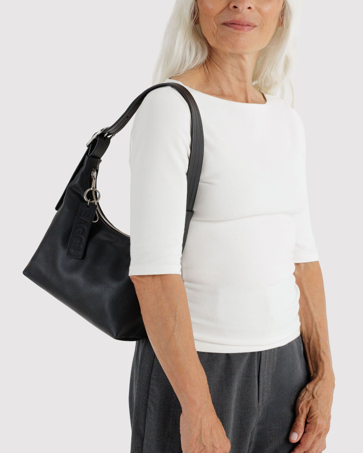 Easy Day to Night Carry - Mini Recycled Leather Shoulder Bag in Black