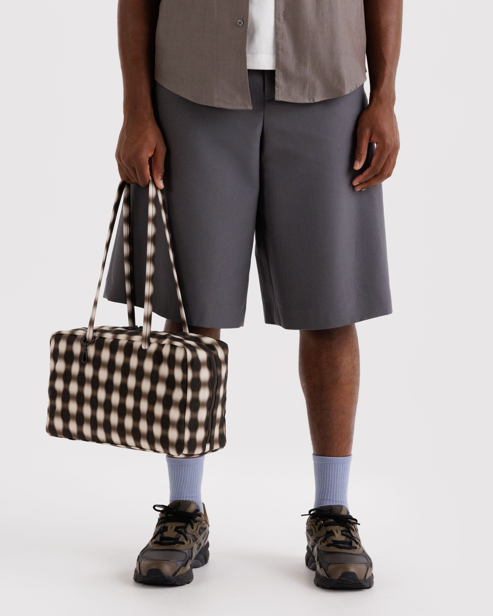 Medium Nylon Bowler Bag - Sale in Blurred Gingham Brown - Easy Style