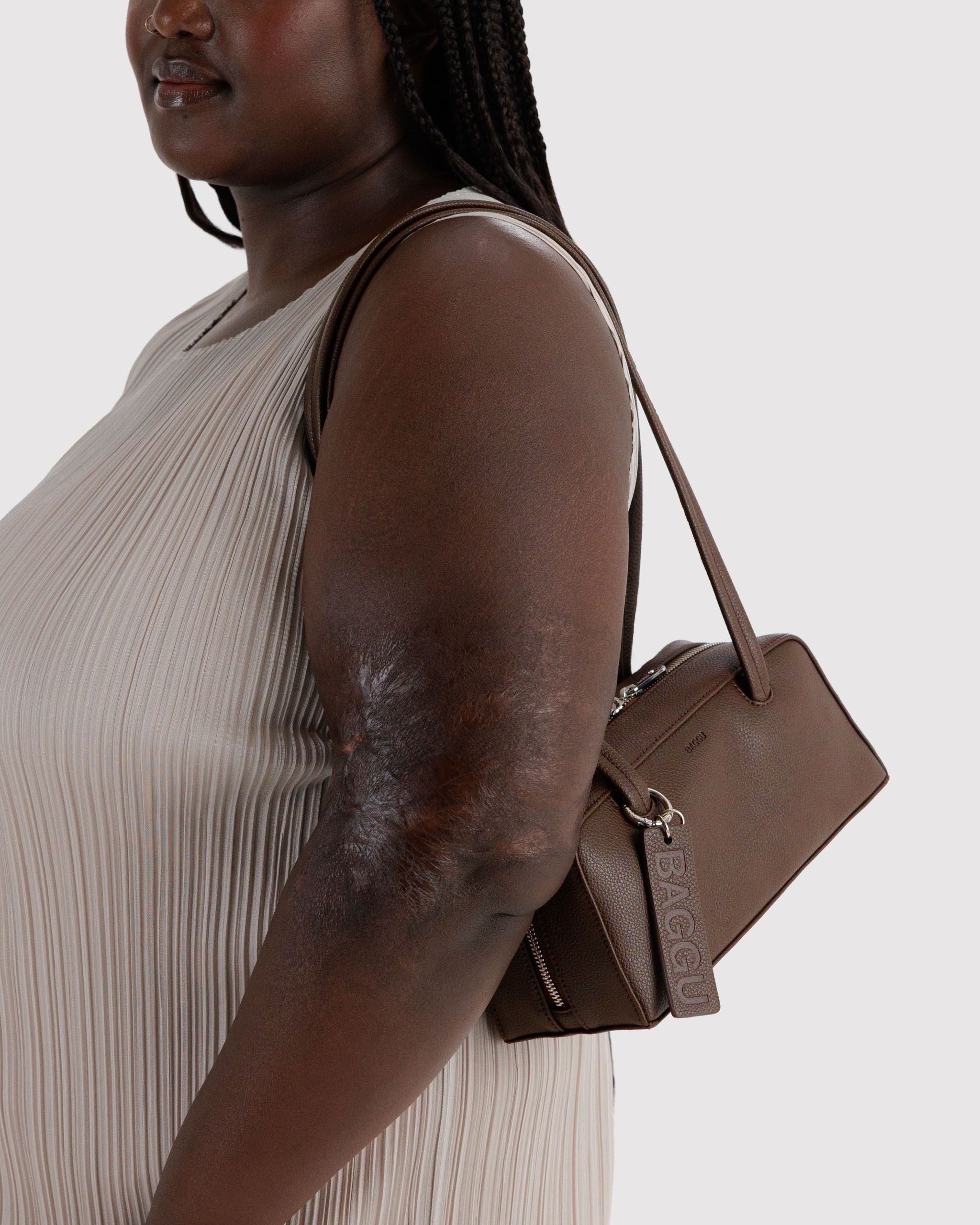 Easy Day to Night Carry - Small Recycled Leather Bowler Bag in Brown