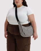 Medium Nylon Crescent Bag in Black and Cream Gingham - Easy Style