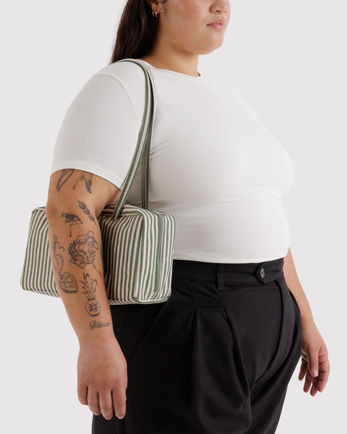 Easy Day to Night Carry - Nylon Bowler Bag in Sage Stripe