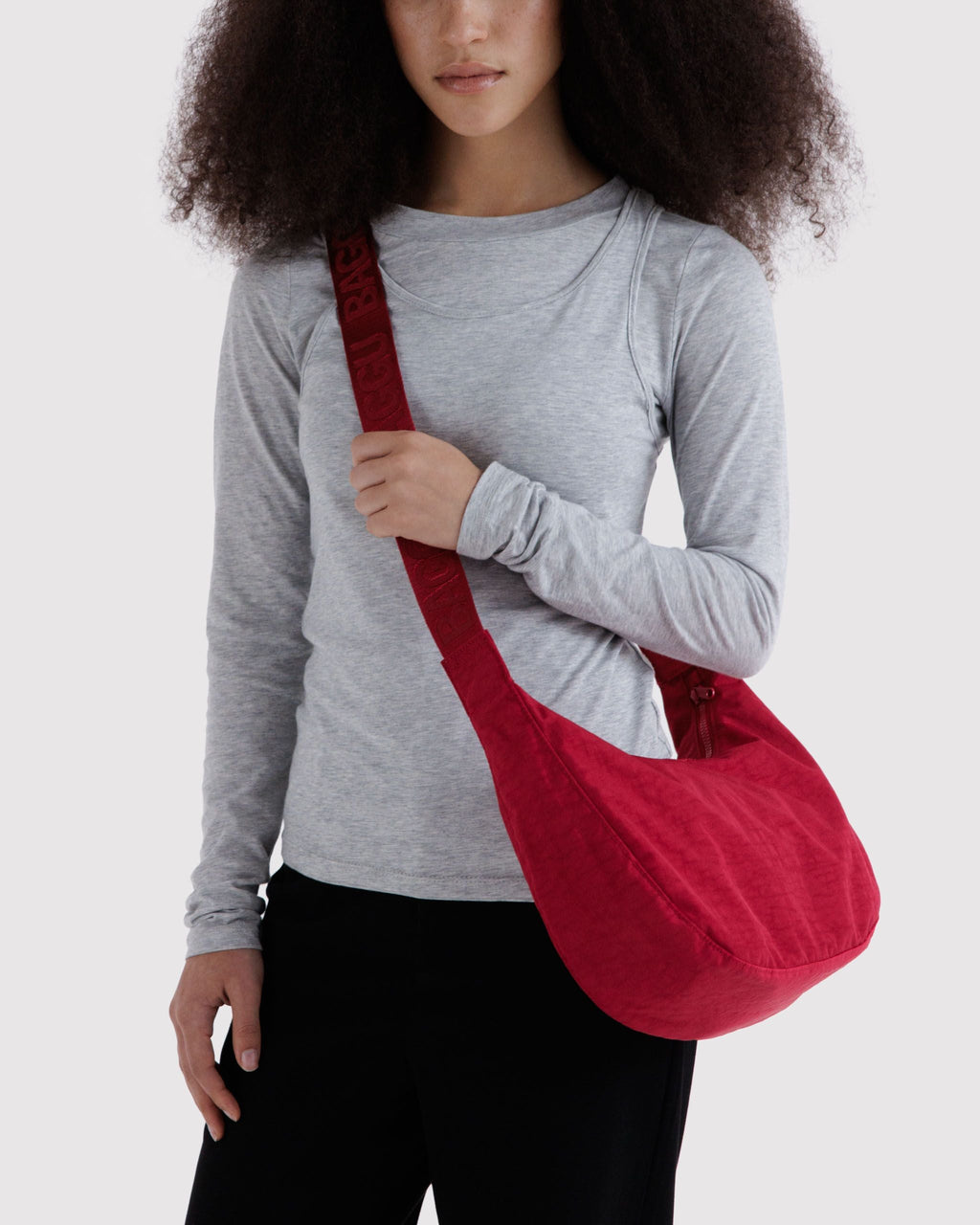 Easy Day to Night Carry - Medium Nylon Crescent Bag in Cherry