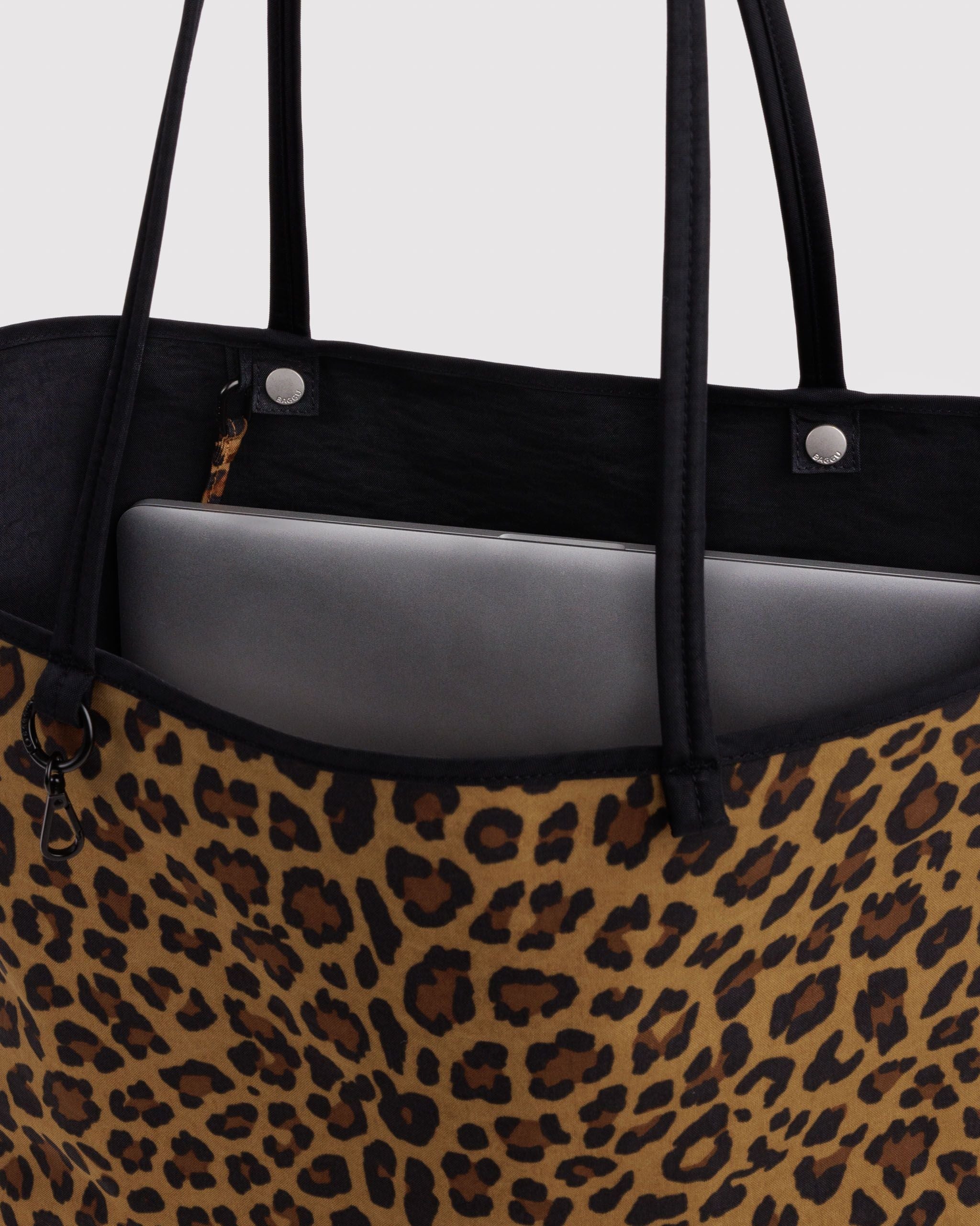 Flexible Daily Tote - Large Nylon Reversible Tote in Leopard Mix