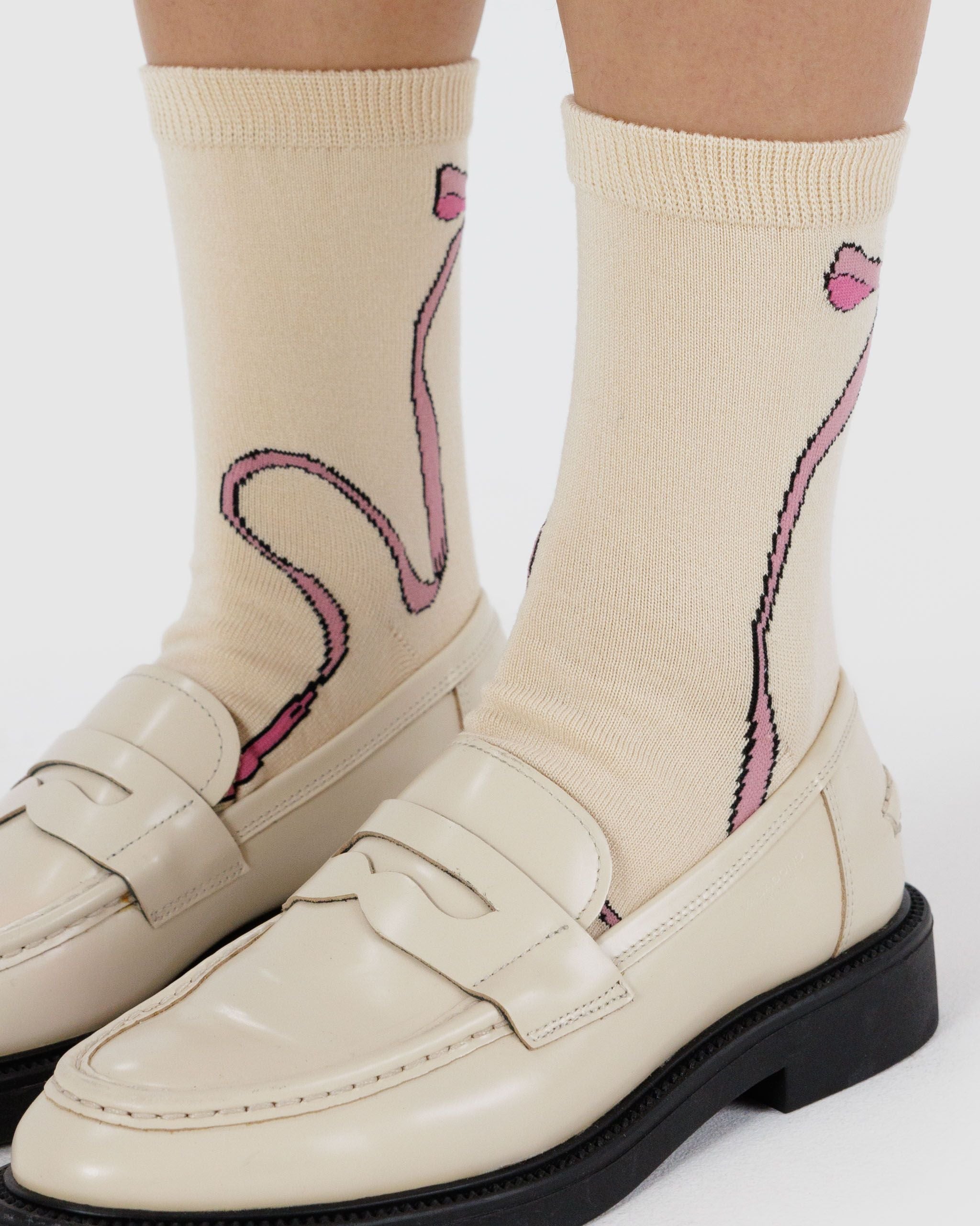 Soft Daily Essential - Crew Sock in Pink Bow