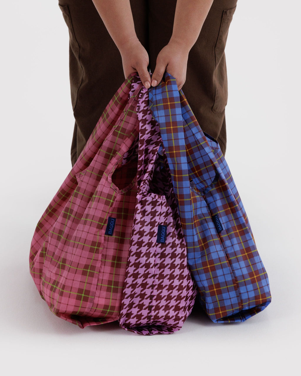 Lightweight Reusable Essential - Standard Baggu Set of 3 in Check Mix