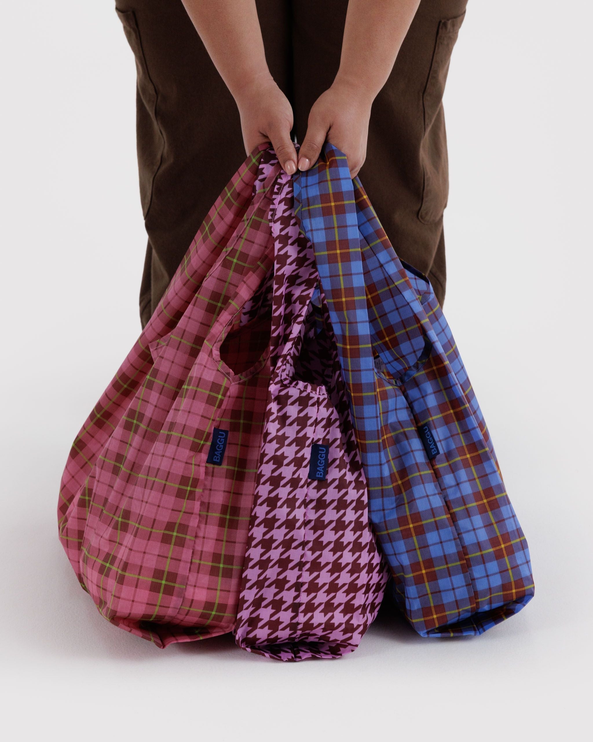 Lightweight Reusable Essential - Standard Baggu Set of 3 in Check Mix