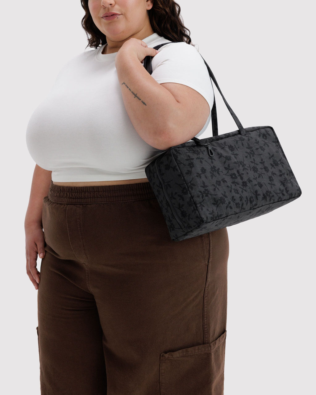 Medium Nylon Bowler Bag in Charcoal Ditsy Floral - Easy Style