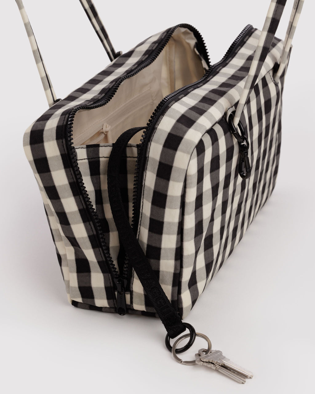 Easy Day to Night Carry - Nylon Bowler Bag in Black and Cream Gingham