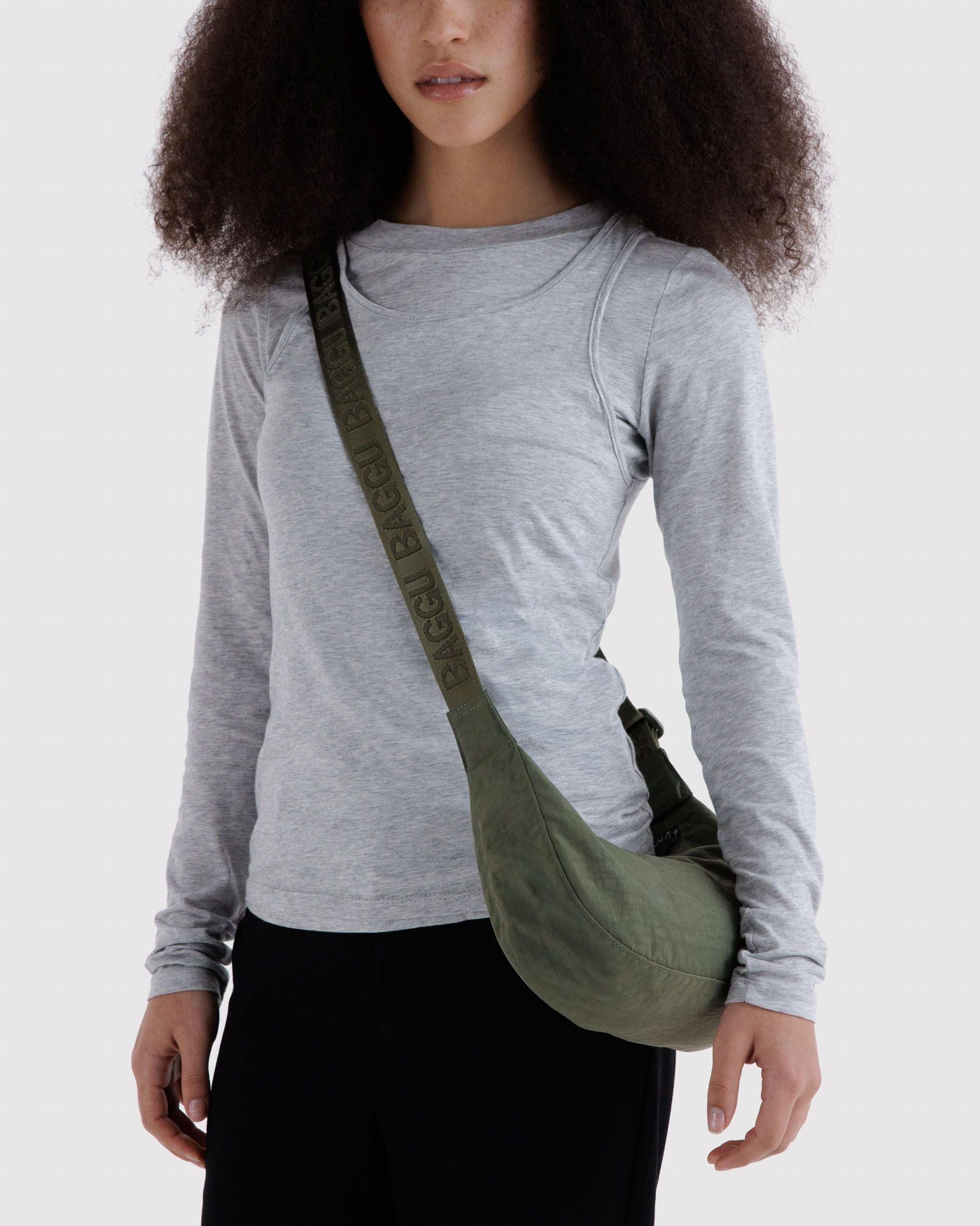 Easy Day to Night Carry - Small Nylon Crescent Bag in Caper