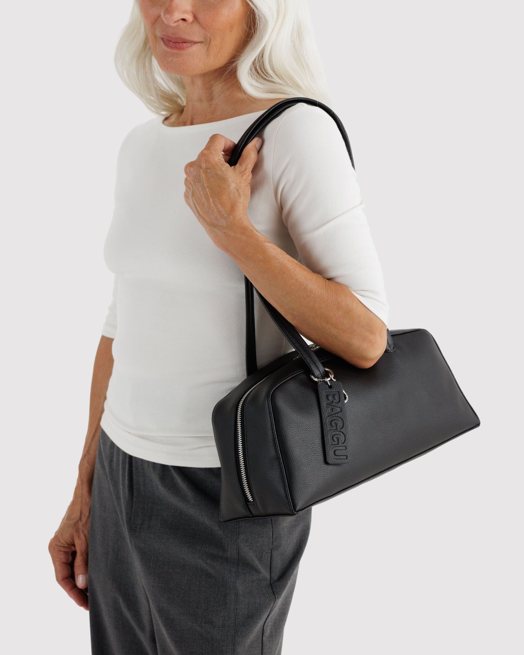 Easy Day to Night Carry - Recycled Leather Bowler Bag in Black