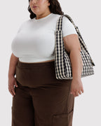 Nylon Shoulder Bag in Black and Cream Gingham - Easy Style