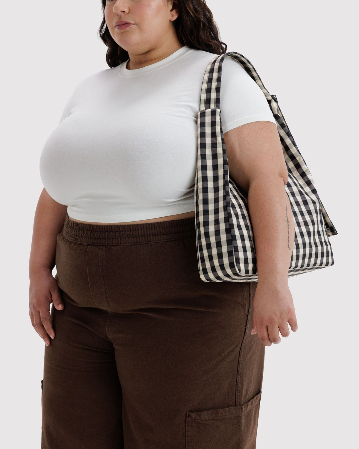Nylon Shoulder Bag in Black and Cream Gingham - Easy Style