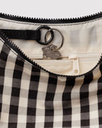 Medium Nylon Crescent Bag in Black and Cream Gingham - Easy Style